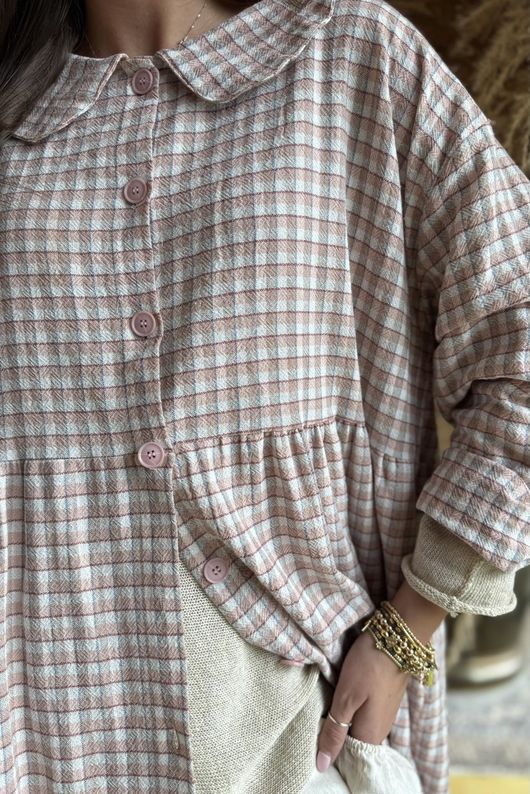 Annie Gingham Peter Pan Frock Coat Antique Rose